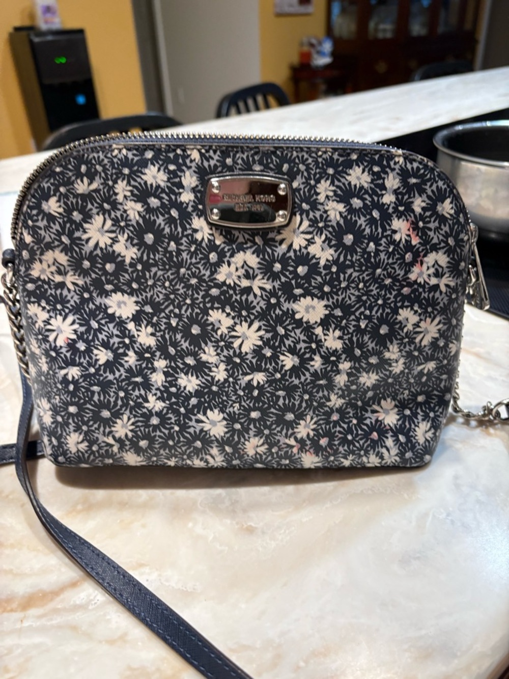 Michael Kors Cindy Women's MK LG Dome Crossbody Bag Navy Blue Floral Pattern